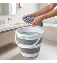 Katlanabilir Temizlik Kovası 13 Litre, 30 cm Çap, Açık 28 cm Kapalı 6 cm, Yer Kaplamayan Akordiyon Kova, Banyo Mutfak Kamp ve Karavan İçin, Gri
