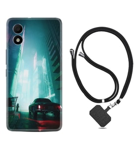 TCL 303 Kılıf Silikon Boyun Askılı İpli Desenli Silikon Night Cars 1619