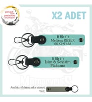 Motor Plakan, İsmin Anahtarlığında! İsim Plaka, B Rh (-) Kan Grubu Yazılı x2 Anahtarlık, Turkuaz-Gr (Çok Renkli)
