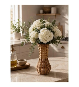 Rattan Çok Amaçlı Dekoratif Hasır Vazo-Modern Şık Tasarım Vazo Açık Kahverengi Renk 25 Cm
