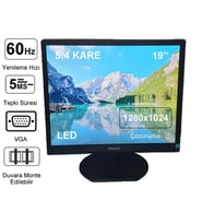 PHİLİPS 19S4L 19 inç LED Kare Monitör VGA Girişli 1280 x 1024 2. El Temiz