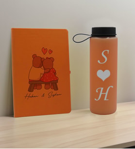 BK Gift Sevgiliye Özel İsimli Turuncu Defter ve Somon Cam Matara Hediye Seti-3, Sevgiliye Hediye, Sevgililer Günü, Yeni İş Hediyesi