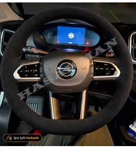Opel Astra K Dikme Direksiyon Kılıfı Alcantara Süet Monza Black Giris ve Orta Alti Çift Serit Delikli 2015-2022