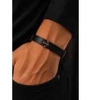 Çapa Figürlü Gerçek Deri Siyah Bileklik Ayarlanabilir Unisex Bileklik
