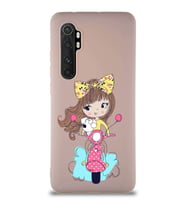 Xiaomi Mi Note 10 Lite Soft Premier Kapak Vespagirl Tasarımlı Silikon Kılıf - Pudra (Şeffaf)