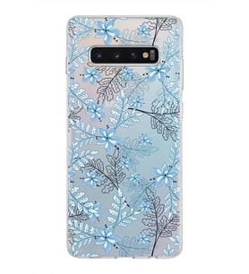 Samsung Galaxy S10 Plus Kapak Floral Mavi Tasarımlı Şeffaf Silikon Kılıf