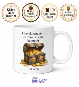 Define Sandığı Altınlar Çizimli Zengin Kalpli Bonkör Arkadaş Kupa Bardak Hediye