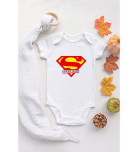 Özel Tasarım Süper Bebek Body Beyaz Badi Zıbın