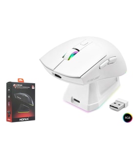Hadron MOFAN MF1215W Dual Mode Gaming Mouse RGB Manyetik Şarj Standlı Bluetooth 2.4GHz - Beyaz (Siyah)