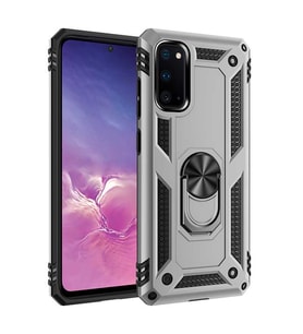Samsung Galaxy S20 Kılıf Metal For Car Yüzüklü Standlı Military Ring Serisi (Gümüş)