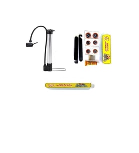 Bisiklet Kısa Alüminyum Pompa 32 Cm + Lastik Tamir Mini Yama Seti Levyeli (Gri)