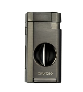 Quantoro Çift Torch Pürmüz V-Cut Kesicili Gunmetal-Gümüş Metal Puro Çakmağı - TRZ1068