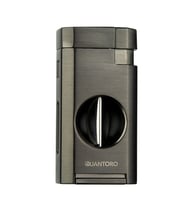 Quantoro Çift Torch Pürmüz V-Cut Kesicili Gunmetal-Gümüş Metal Puro Çakmağı - TRZ1068
