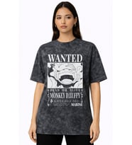 Wanted Monkey D. Luffy One Piece Anime Baskılı Unisex Oversize Vintage Yıkamalı Tişört
