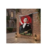 Mustafa Kemal Atatürk Altın İmzalı poster Bayrak Raşel Kumaş 100x150 cm ATA14