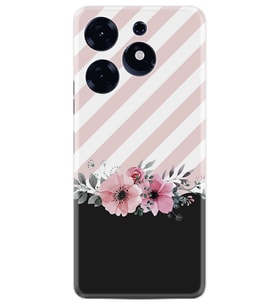 Tecno Spark 10 Pro Kılıf Resimli Desenli Baskılı Silikon Strip Pink Flowers 1396