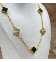 Malachite Taşlı Yonca Gümüş Kolye