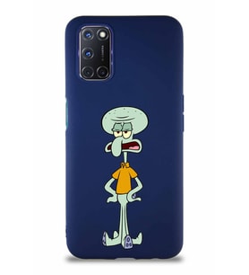 Oppo A92 Soft Premier Kapak Squidward Dokunaç Tasarımlı Silikon Kılıf - Lacivert (Şeffaf)