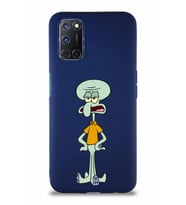 Oppo A92 Soft Premier Kapak Squidward Dokunaç Tasarımlı Silikon Kılıf - Lacivert (Şeffaf)