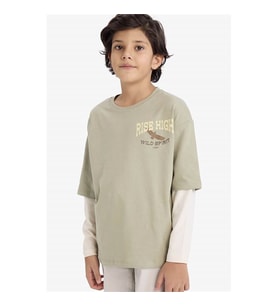 Defacto Oversize Baskılı Yeşil Erkek Çocuk Uzun Kollu T-shirt G6323A8/GN497