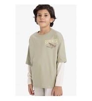 Defacto Oversize Baskılı Yeşil Erkek Çocuk Uzun Kollu T-shirt G6323A8/GN497