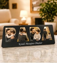 Kişiye Özel BABA Yazılı Fotoğraflı Masaüstü Dekoratif Çerçeve Kendi Mesajını Oluştur Ahşap Masaüstü Kolaj Çerçeve (Siyah)