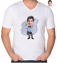 BK Gift Kişiye Özel Erkek Kimyager Karikatürlü V Yaka Tişört-2 (Beyaz)