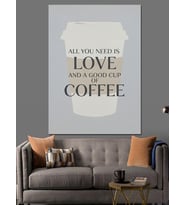 Love Coffee Yazılı Poster Dekoratif Kanvas - Mdf Ahşap Tablo