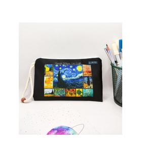 Vincent Willem van Gogh Eserleri Desenli Kalem Kutusu Yıkanabilir Bez Kalemlik (Siyah)
