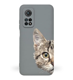 Xiaomi Mi 10T Pro Uyumlu Lansman Kılıf Catface Tasarımlı İçi Kadife Kapak-Gri (Şeffaf)