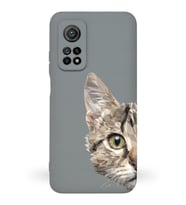 Xiaomi Mi 10T Pro Uyumlu Lansman Kılıf Catface Tasarımlı İçi Kadife Kapak-Gri (Şeffaf)