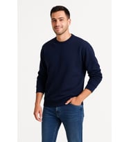 Erkek Üç İplik Düz Bisiklet Yaka SweatShirt - Lacivert