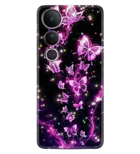 Vivo V50 Lite Kılıf Boutique Baskılı Resimli Pembe Neon Kelebekler Pcode -100