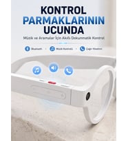 Mey İthalat® Beyaz Yapay Zeka Akıllı Gözlük Fotoğraf Video Ses Kayıtlı Çoklu Dil Çeviri Bluetooth Bağlantılı 3 Lensli