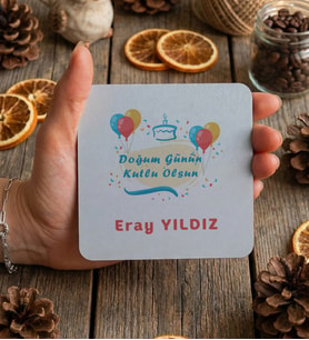 Kişiye Özel Doğum Günün Kutlu Olsun Bardak Altlığı Doğum Günü Hediyesi (Beyaz)