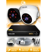 ELITCAM 2 Kameralı Uzay 1 İç Kamera Set HDD'siz Full HD Gece Görüşlü Güvenlik Kamerası Sistemi