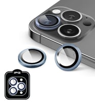 iPhone 15 Pro / Pro Max için IPG ProLENS Kamera Lens Koruyucu Alüminyum CD Çerçeveli, Kırılmaz Cam (Açık Mavi)