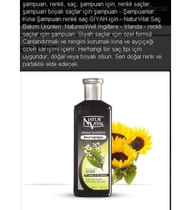 Natur Vital Henna Koyu veya Siyah Renk Saçlar İçin Şampuan 300 ml