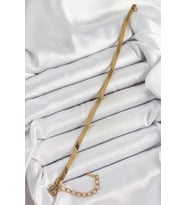 316L Çelik Gold Renk Yassı Zincir Model Kadın Bileklik 5886 - SSSSSS2083-4044