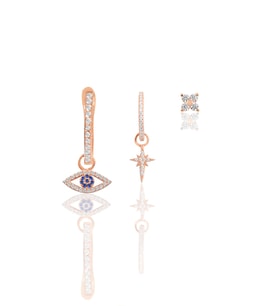 Gümüş rose zirkon taşlı kombin üçlü küpe seti SGTL11648ROSE