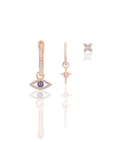 Gümüş rose zirkon taşlı kombin üçlü küpe seti SGTL11648ROSE