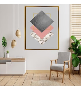 Tablore Geometrik Mermer Desenli Kanvas Tablo Pembe Gri Modern Soyut Duvar Tablosu