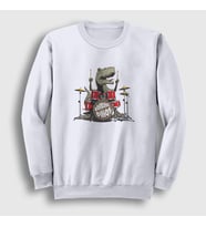 Presmono Unisex Beyaz Dinos Dinozor Drums Bateri Sweatshirt 370881tt (Beyaz)