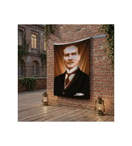 Sivil Takım Elbiseli Mustafa Kemal Atatürk poster Bayrak Raşel Kumaş 100x150 cm ATA22