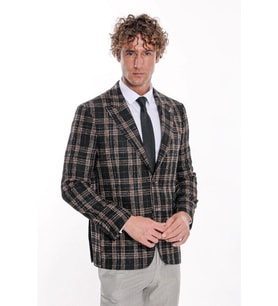 Ekose Desen Slim Fit Siyah Erkek Ceket - Wessi