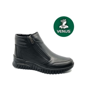 Venüs Ekko Hakiki Deri Düz Kaymaz Taban Ortopedik Kadın Bot (Siyah)