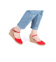 Gerçek Elişi Hasır Dolgu Topuk Keten Hasır Kadın Espadril Handmade (Kırmızı)