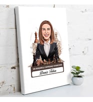 Kişiye Özel Hediye Karikatürlü Kadın Satranç Oyuncusu Kanvas Tablo