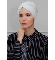 Krem Pratik Hazır Geçmeli Tesettür Bone Sandy Kumaş Üç Çapraz 1803_40