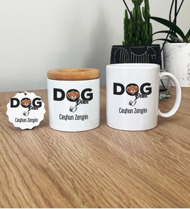 Kişiye Özel Dog Dad Hediye Seti Kupa Bardak, Kalemlik, Anahtarlık Köpek Babası (Beyaz)